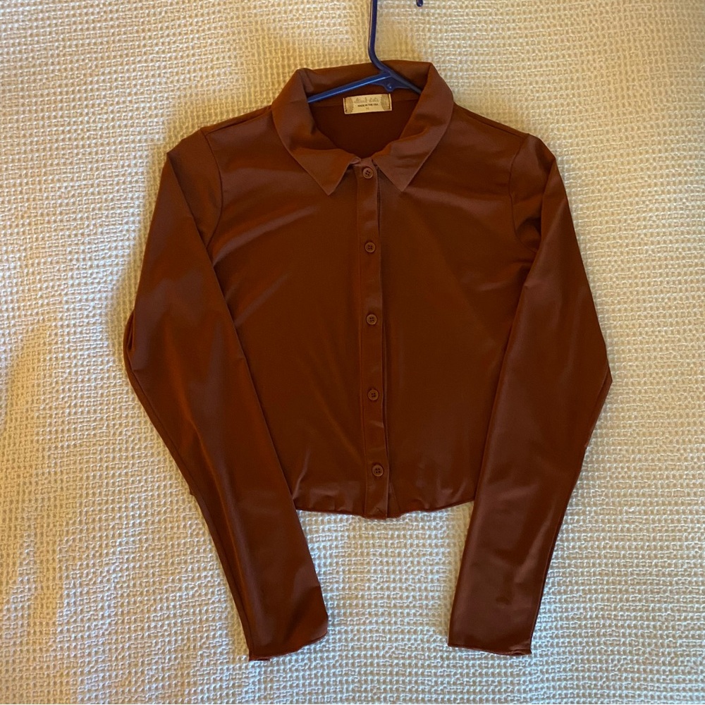 Altar'd State Rust Button-Down Crop Top - Picture 3 of 5